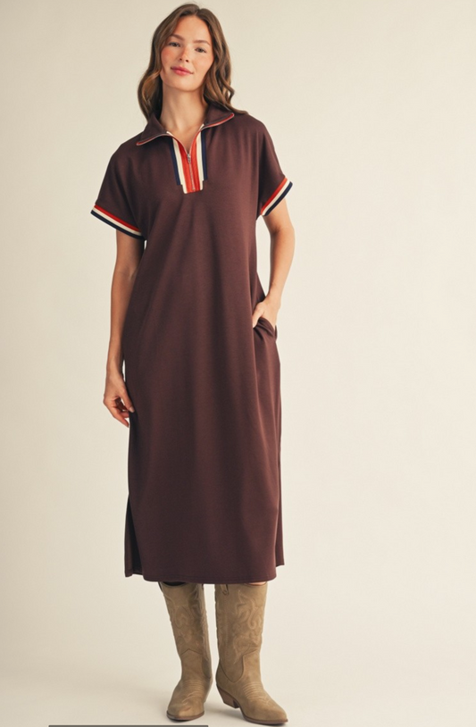 Color Rib Band Trim Dress