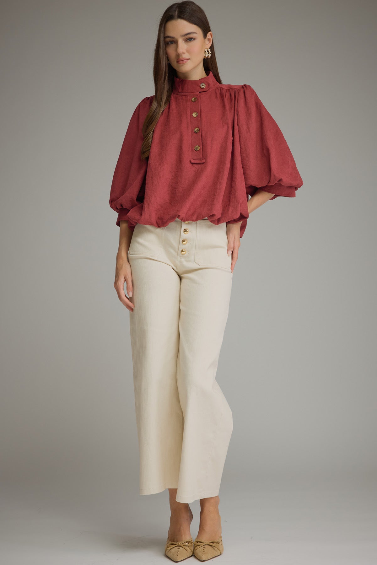 Balloon Sleeve Top - Burgundy