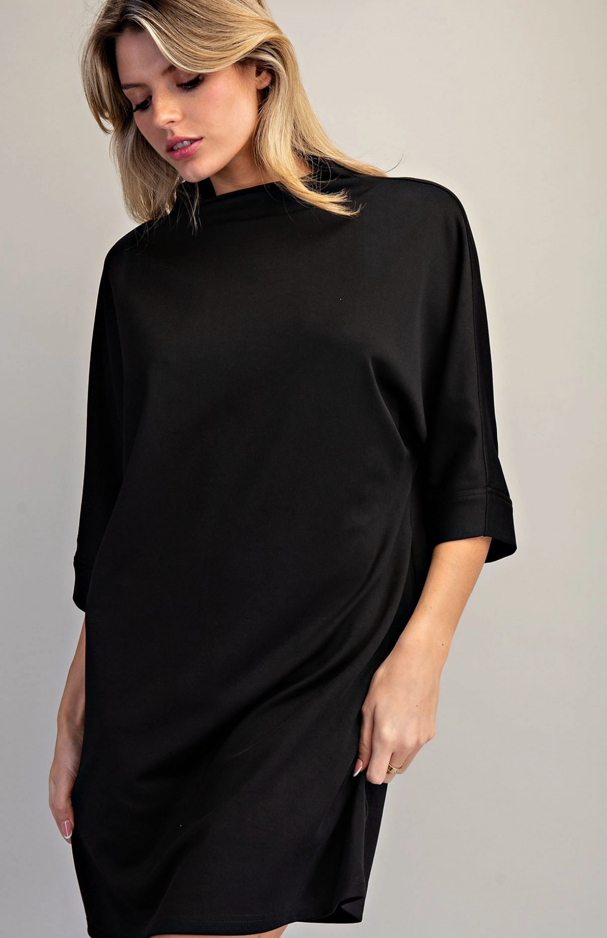 Solid Mock Neck Mini Dress