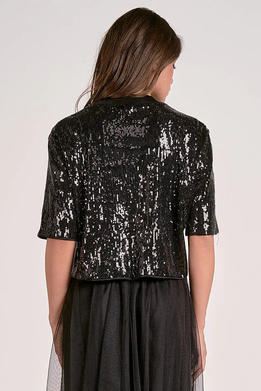 Boxy Sequin Top - Black