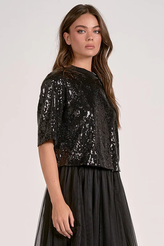Boxy Sequin Top - Black