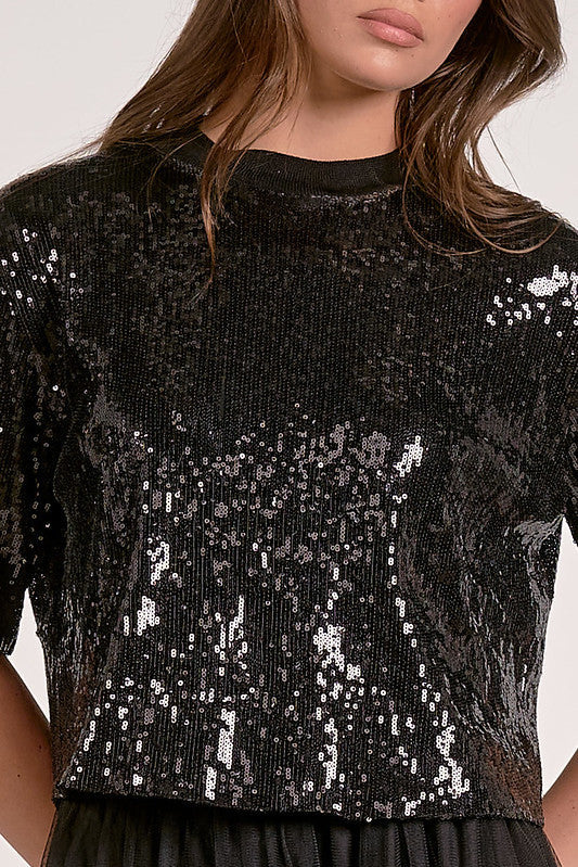 Boxy Sequin Top - Black