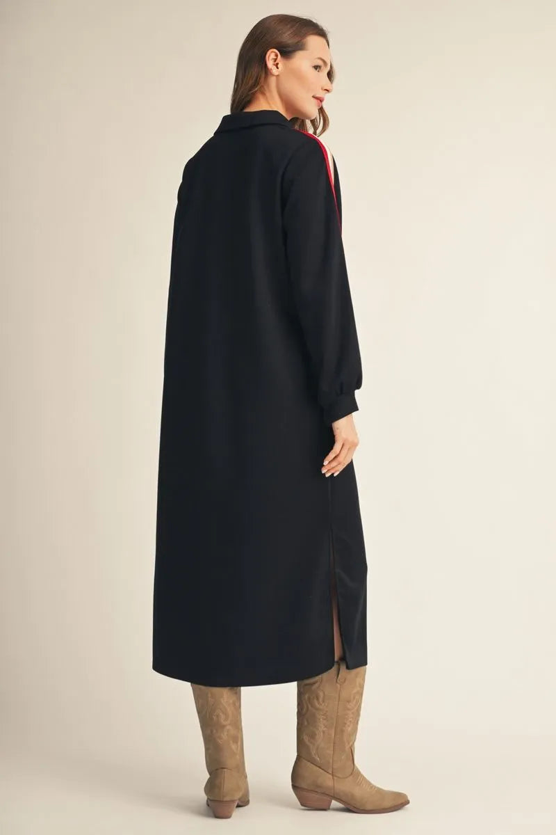Black Stripe Detail Midi Dress