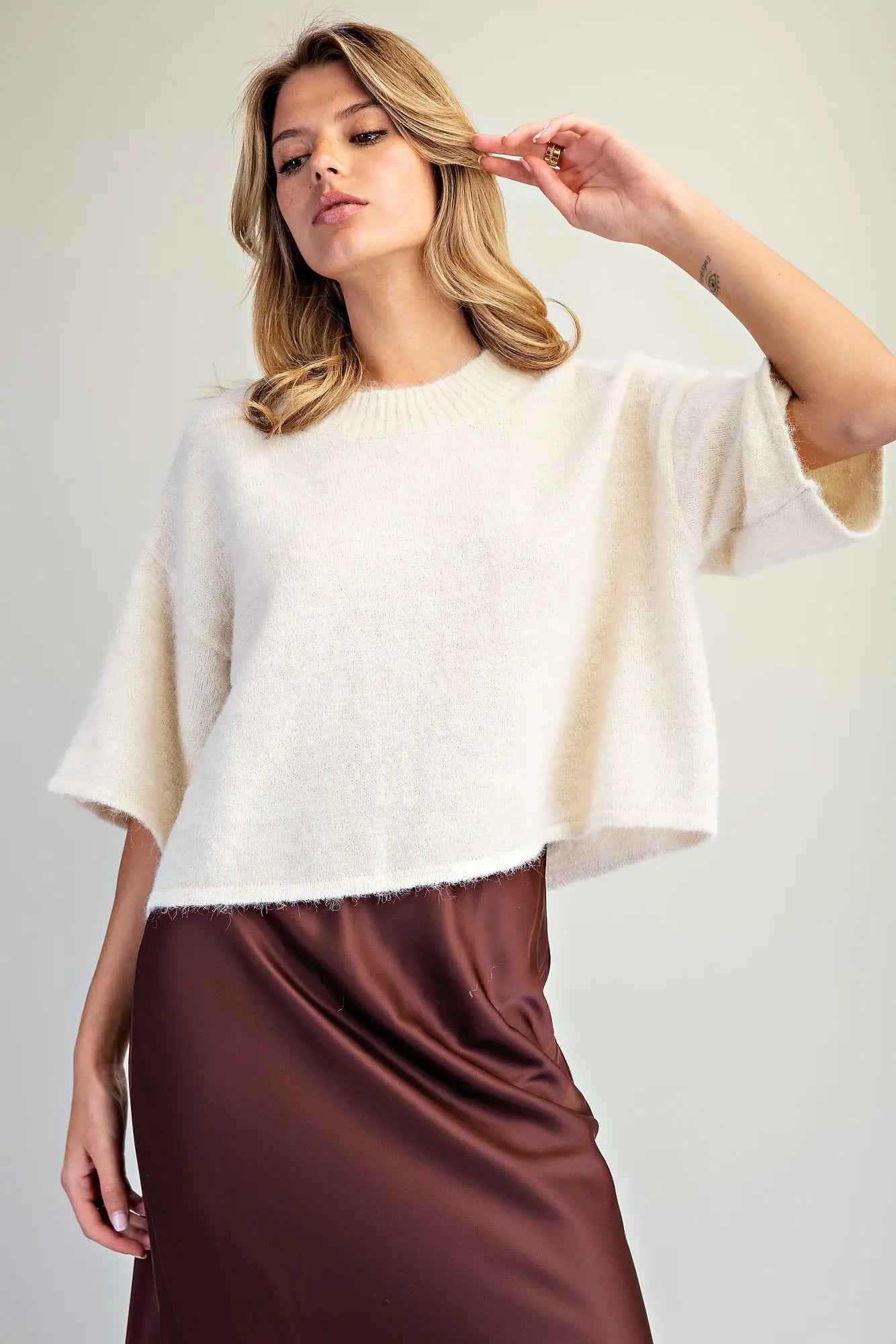 Oatmeal Boxy Knit Sweater