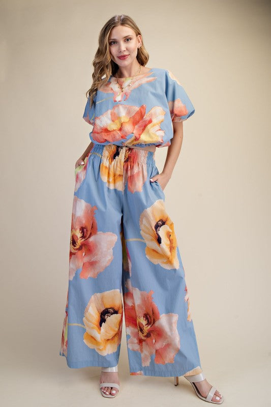 Blue Floral Pant Set