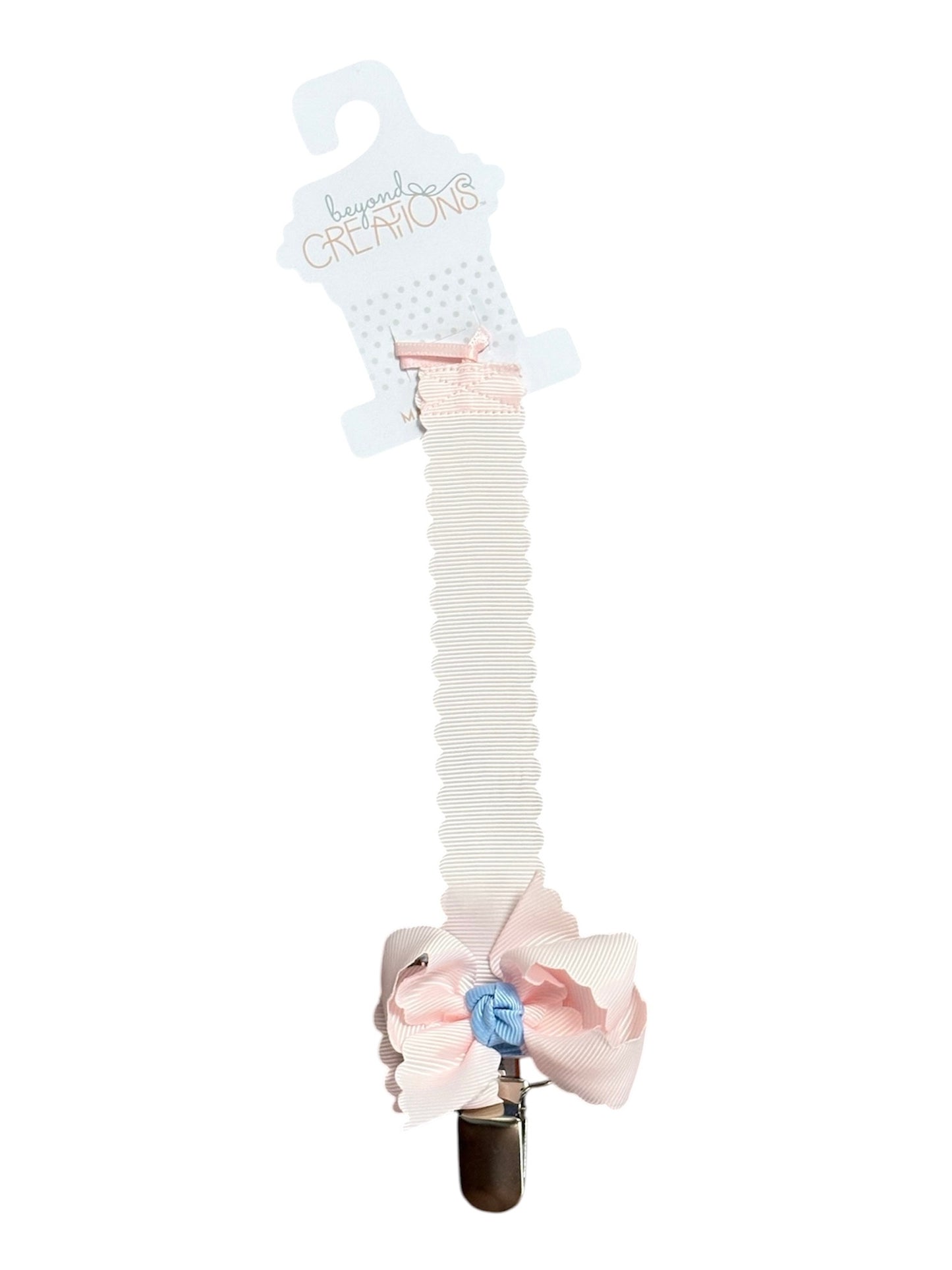 Pink/Blue Pacifier Clip W/ Detachable Bow