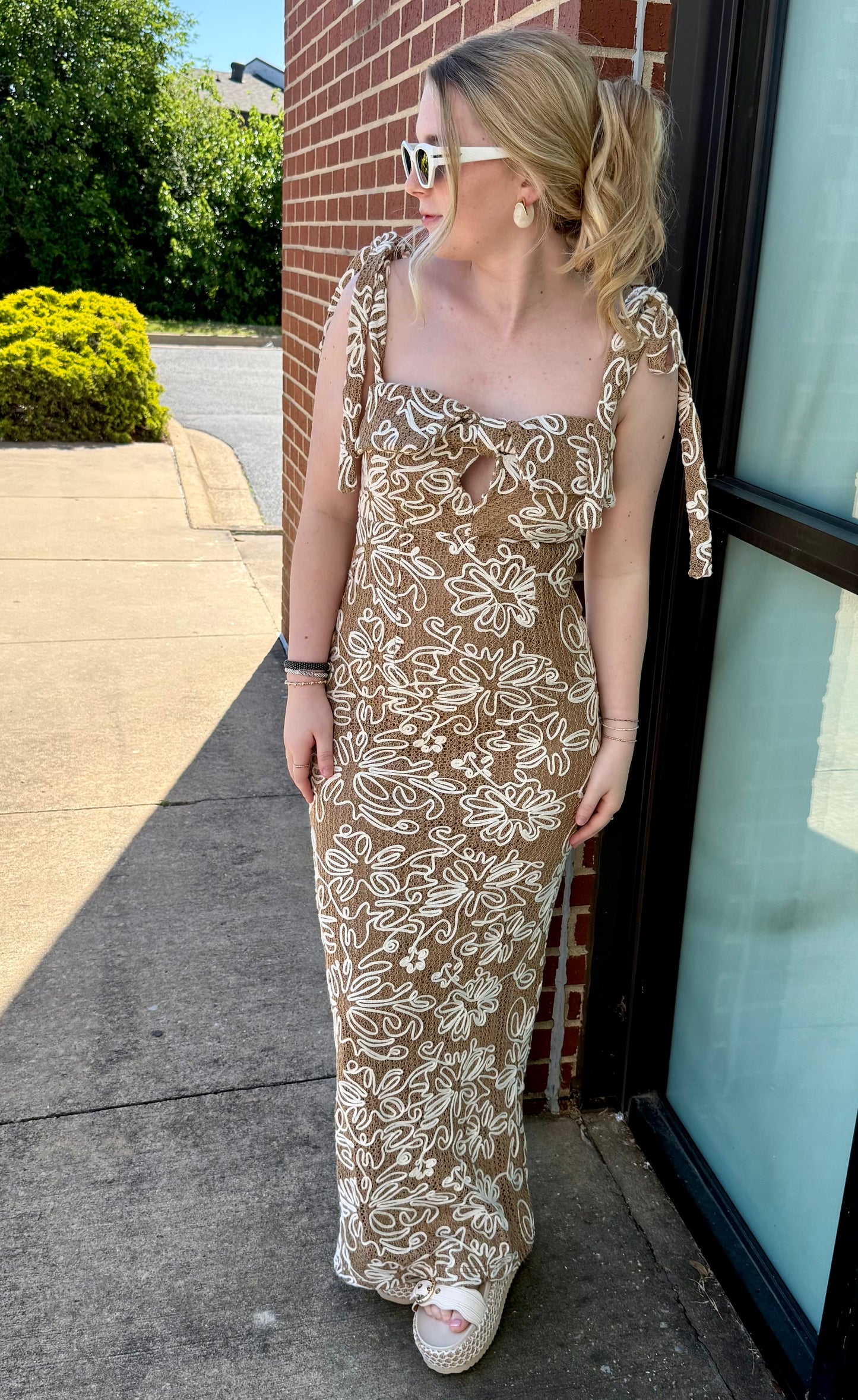 Mocha Crochet Midi Dress