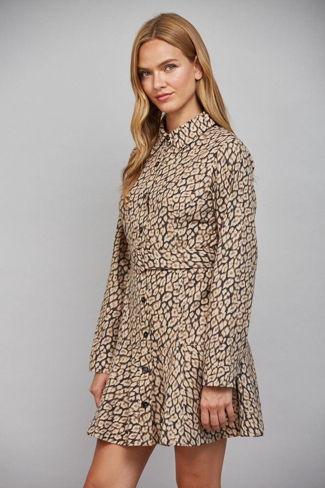 Animal Print Belted Shirt Dress