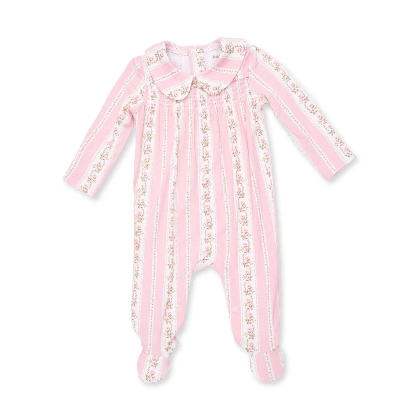 Antoinette Stripe Smocked Snap Footie