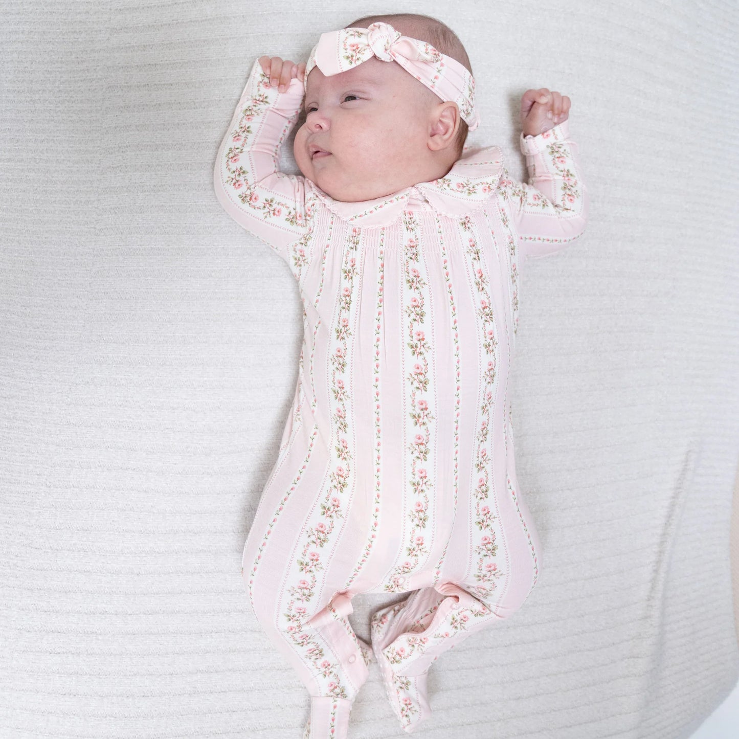 Antoinette Stripe Smocked Snap Footie