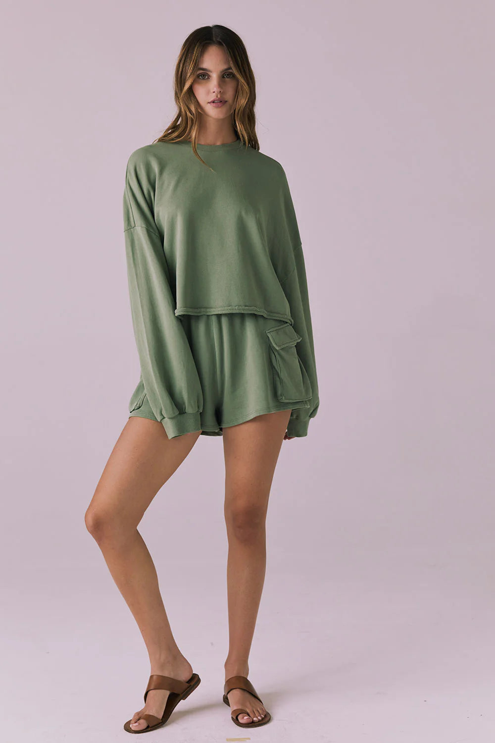Eliza Meadow Green Crop Pullover