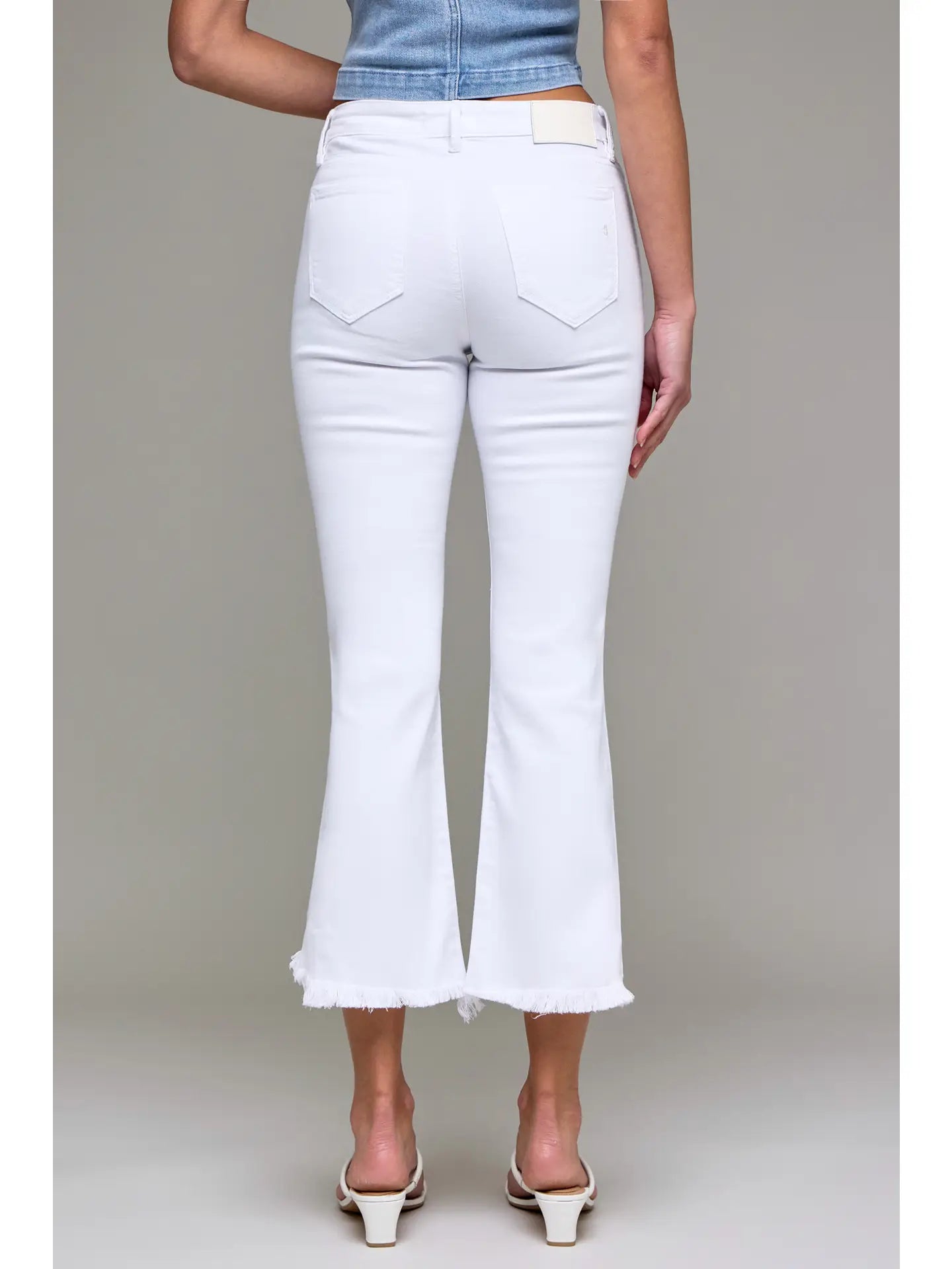 Frayed Hem Cropped Flare - White