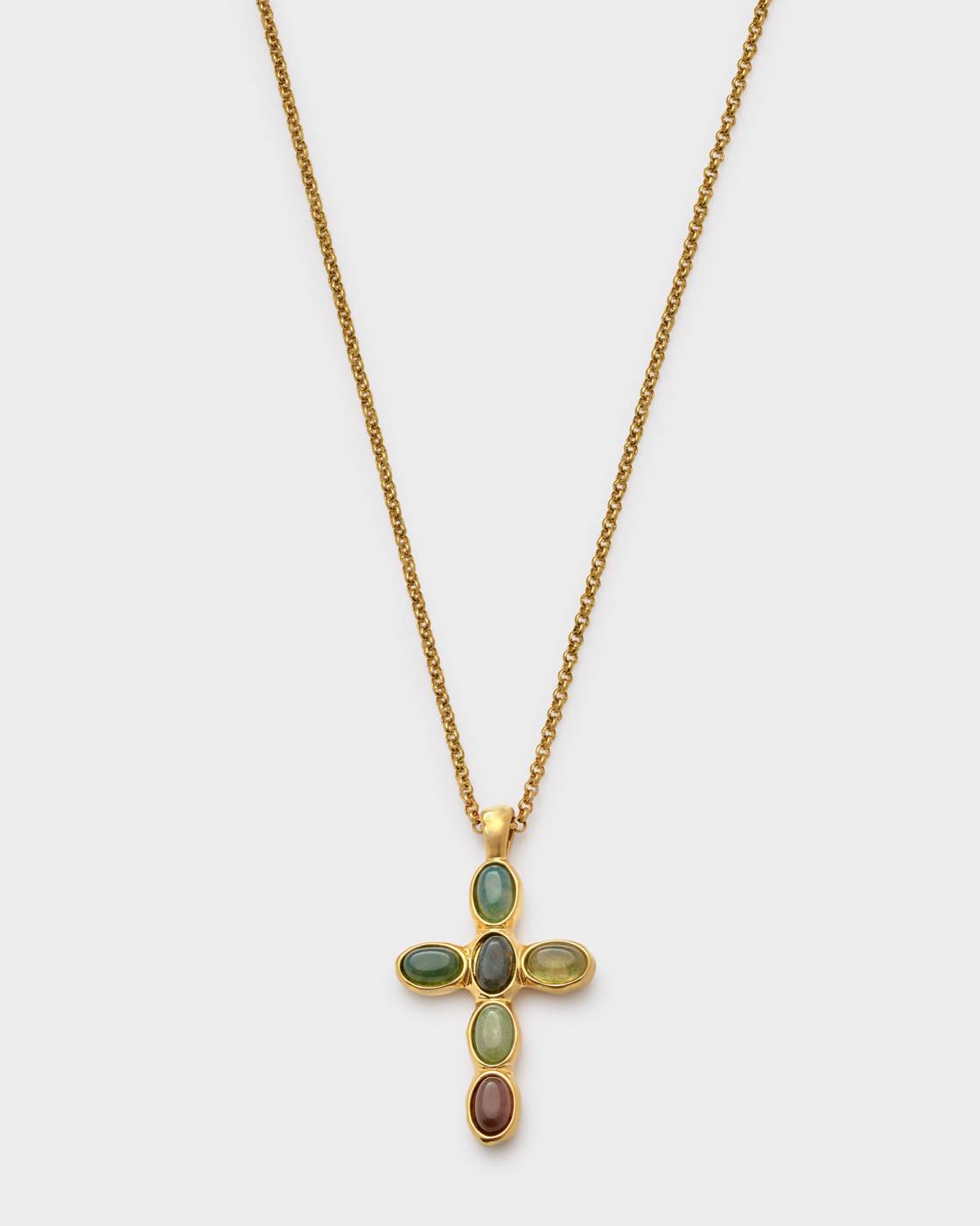 Stone Cross Waterproof Gold Necklace
