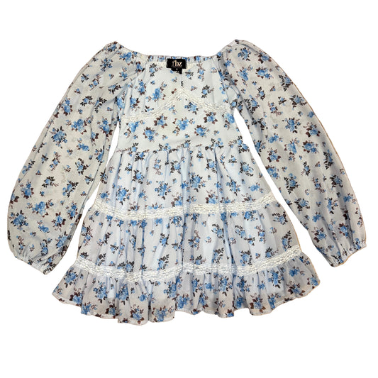 Blue/Brown Floral L/S Chiffon Dress