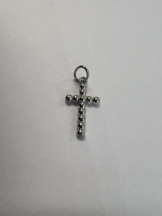 Large Beaded Cross Charm Silver