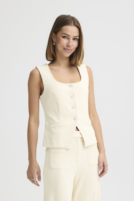 Ivory Scoop Neck Button Vest