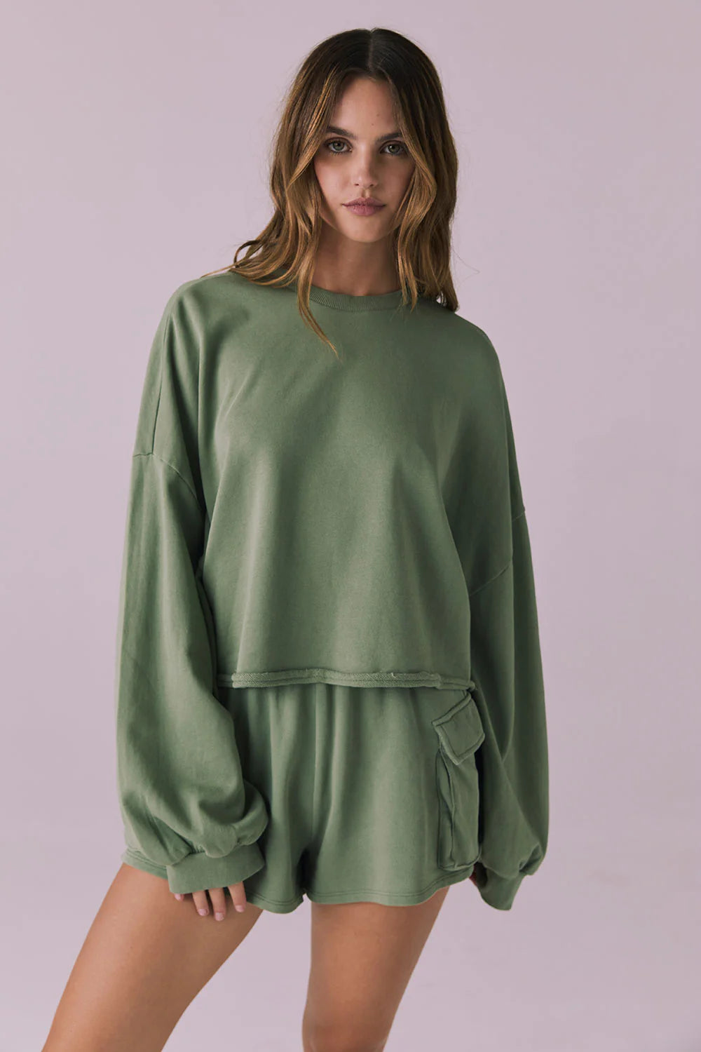 Eliza Meadow Green Crop Pullover