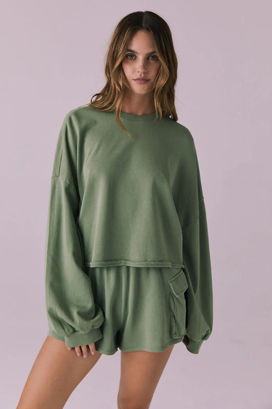 Eliza Meadow Green Crop Pullover