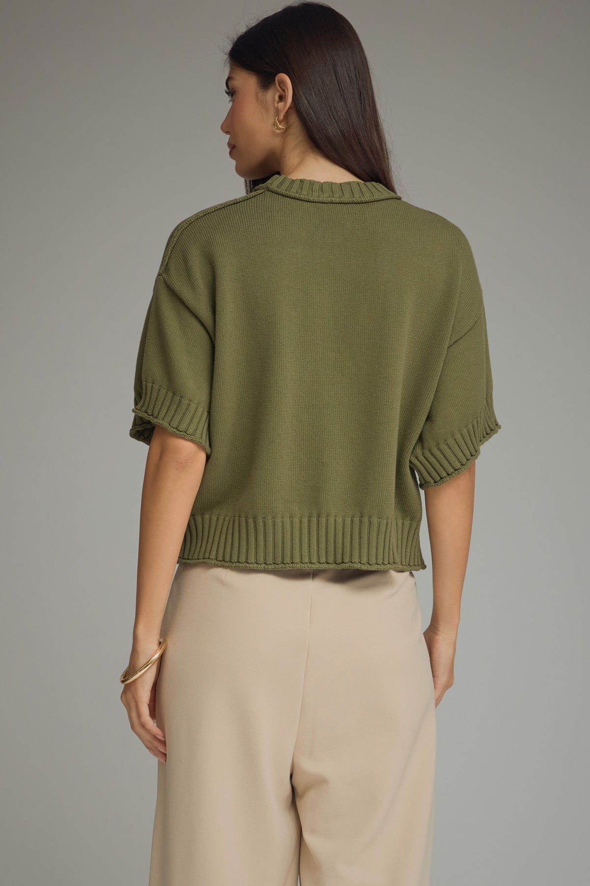 Olive Drop Shoulder Knit Top
