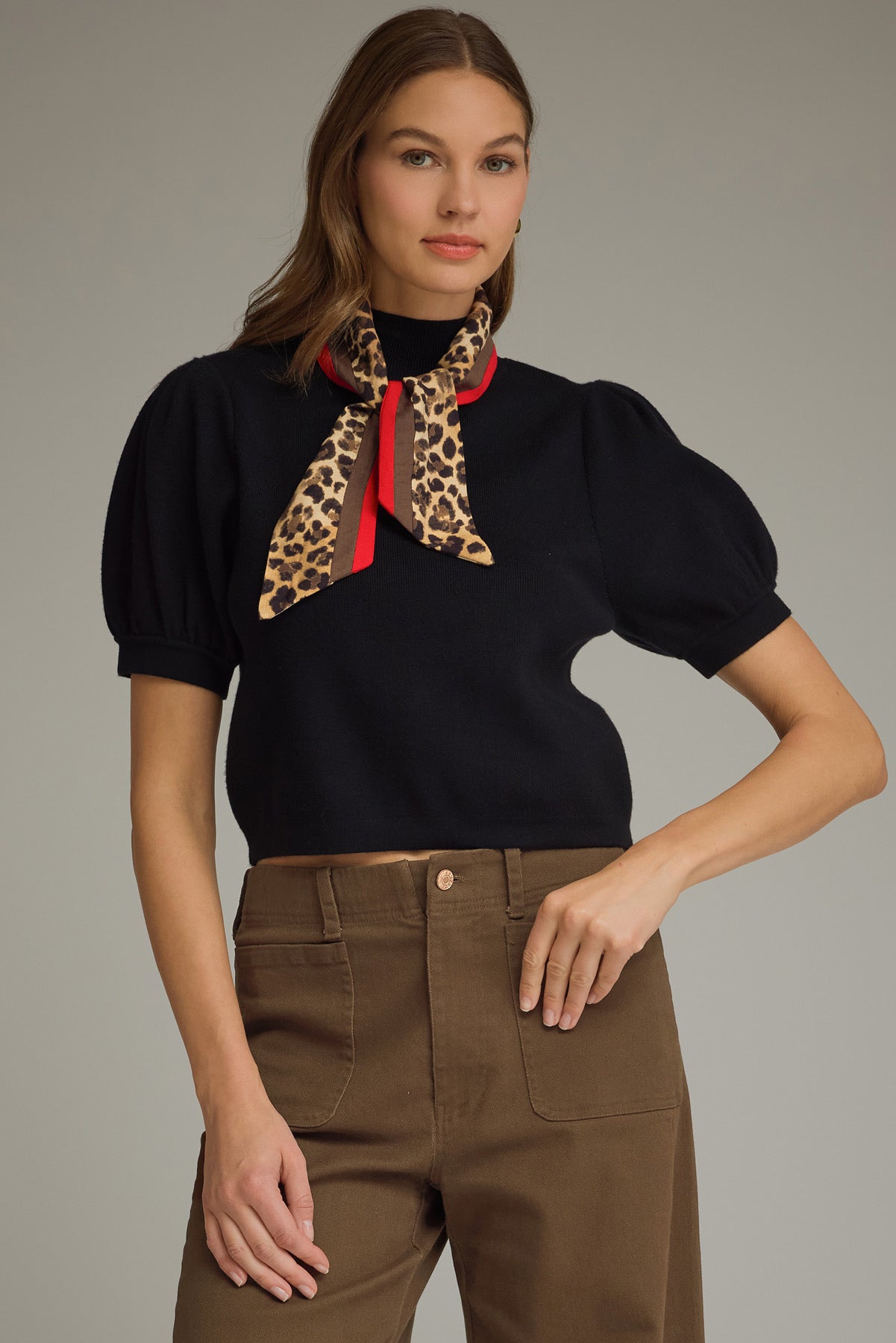 Knit Top With Scarf - Black