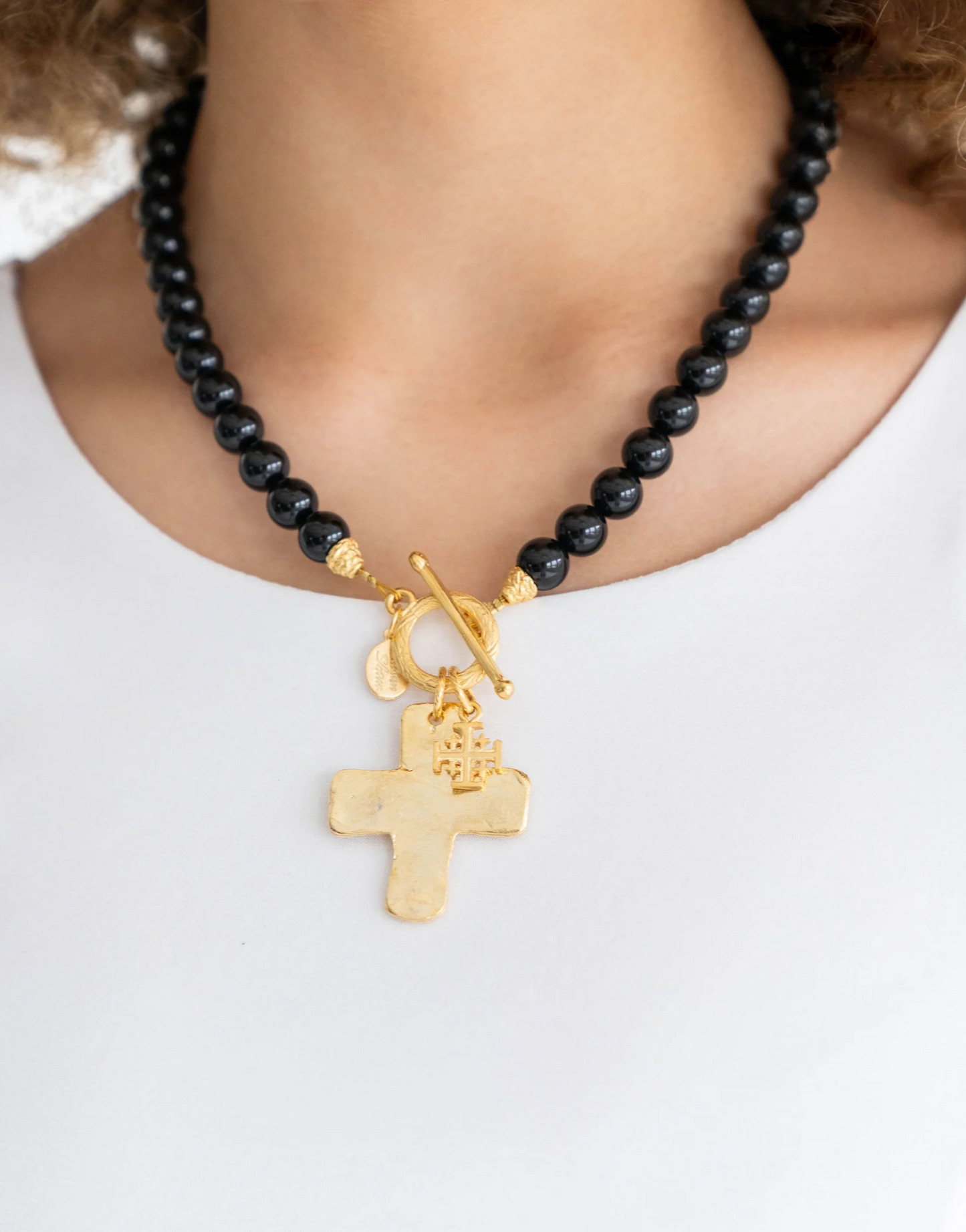 Double Cross Onyx Necklace