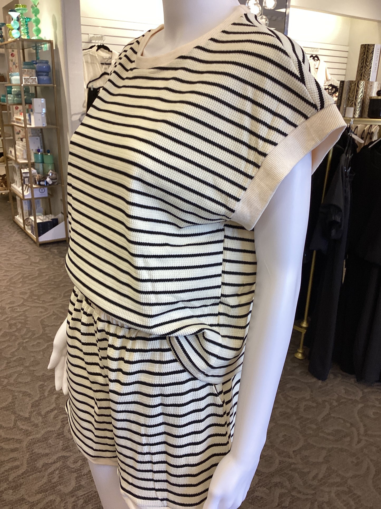 Cream with Black Stripe Short Set