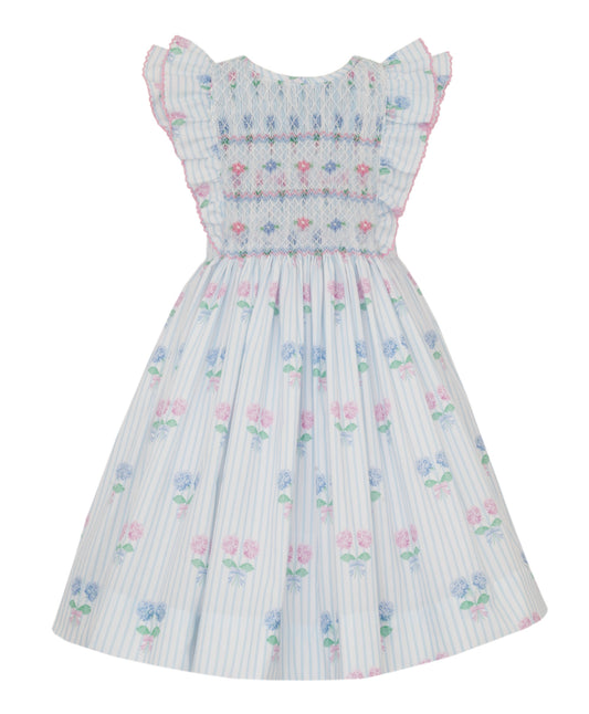 Francesca- Hydrangea Blue & Pink Floral Dress W Ruffles