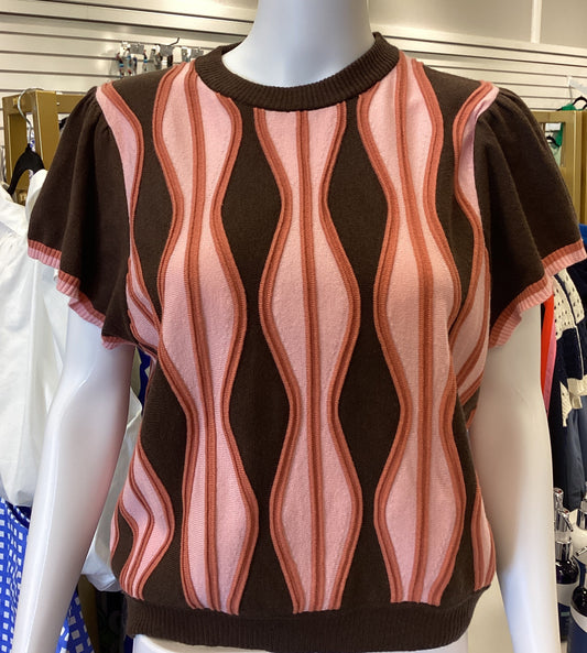 Brown And Pink Knit Sweater Top