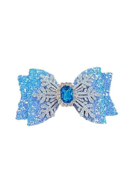 Blue Snowflake Bow Clip