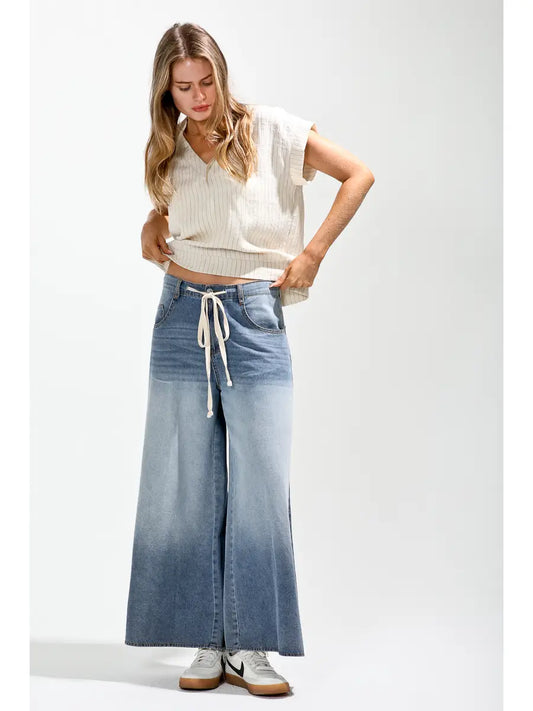 Wide Leg Denim Pant - Grey