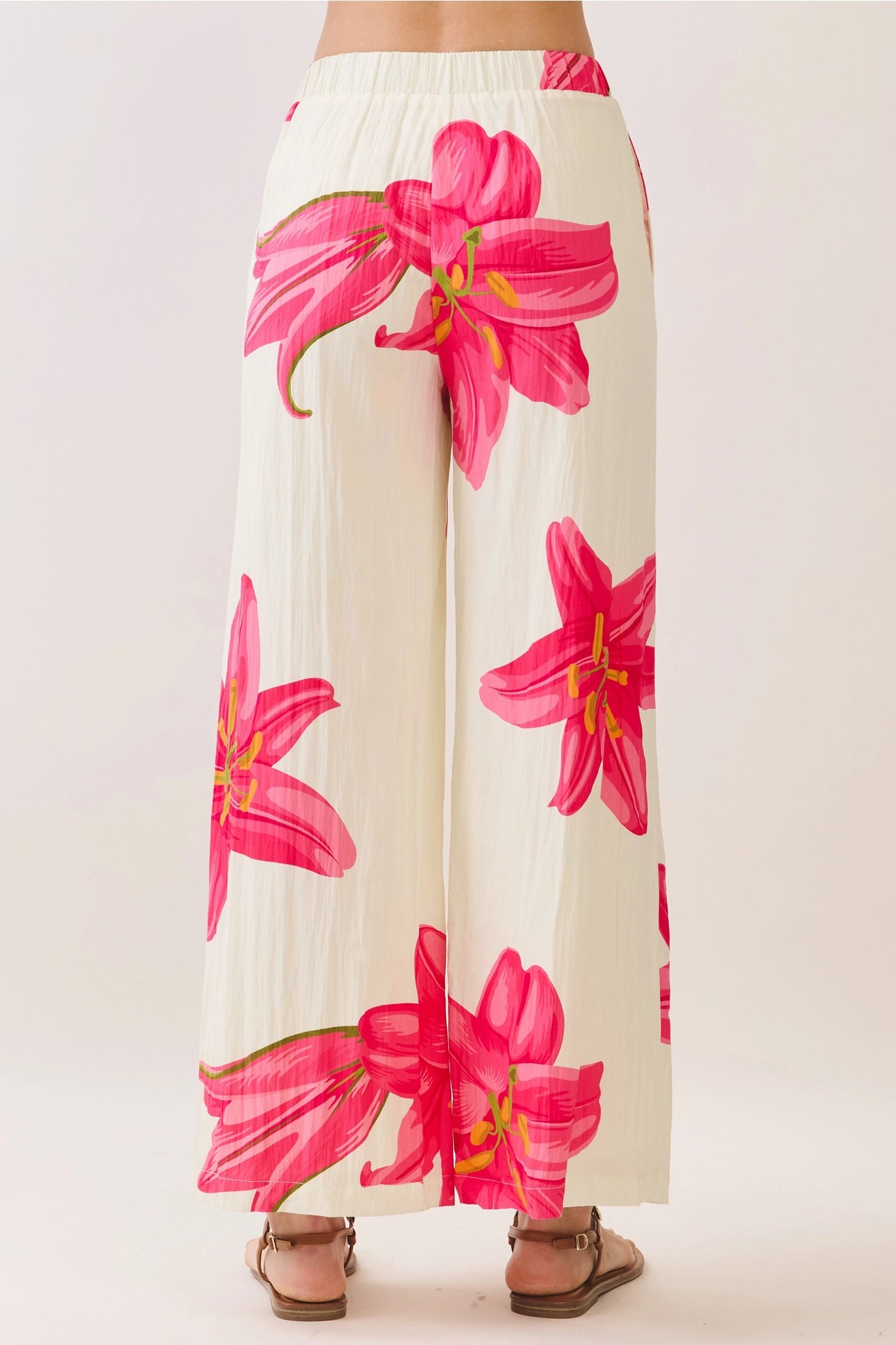 Cream Pant Set With Pink Flowers