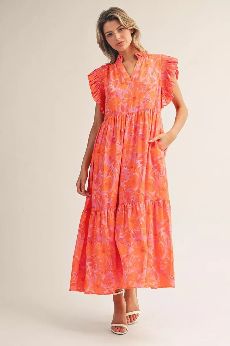 Orange Floral Maxi Dress