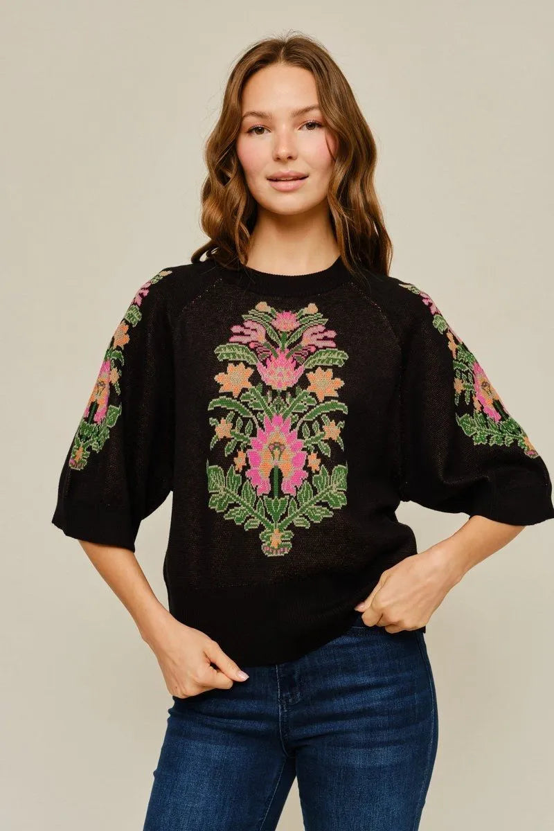 Half Sleeve Floral Pattern Top