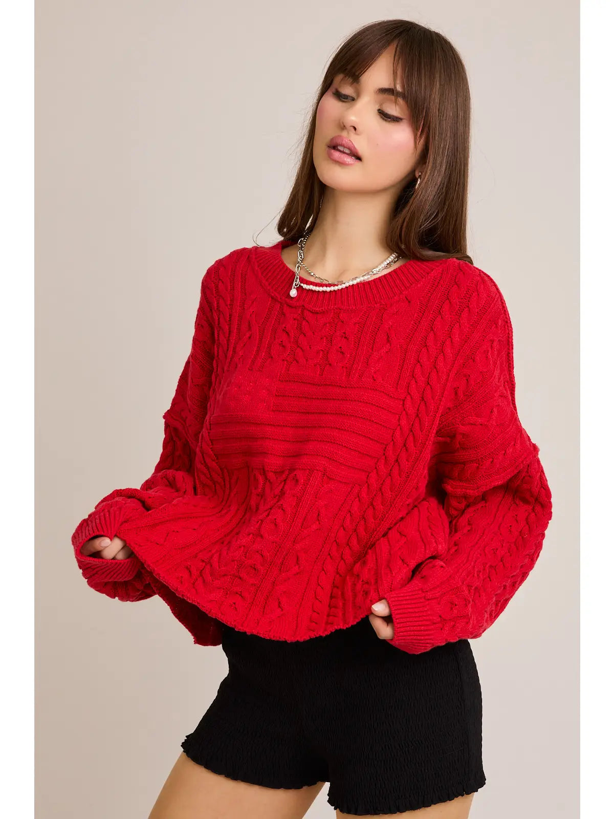 Flag Cable Knit Pullover Sweater