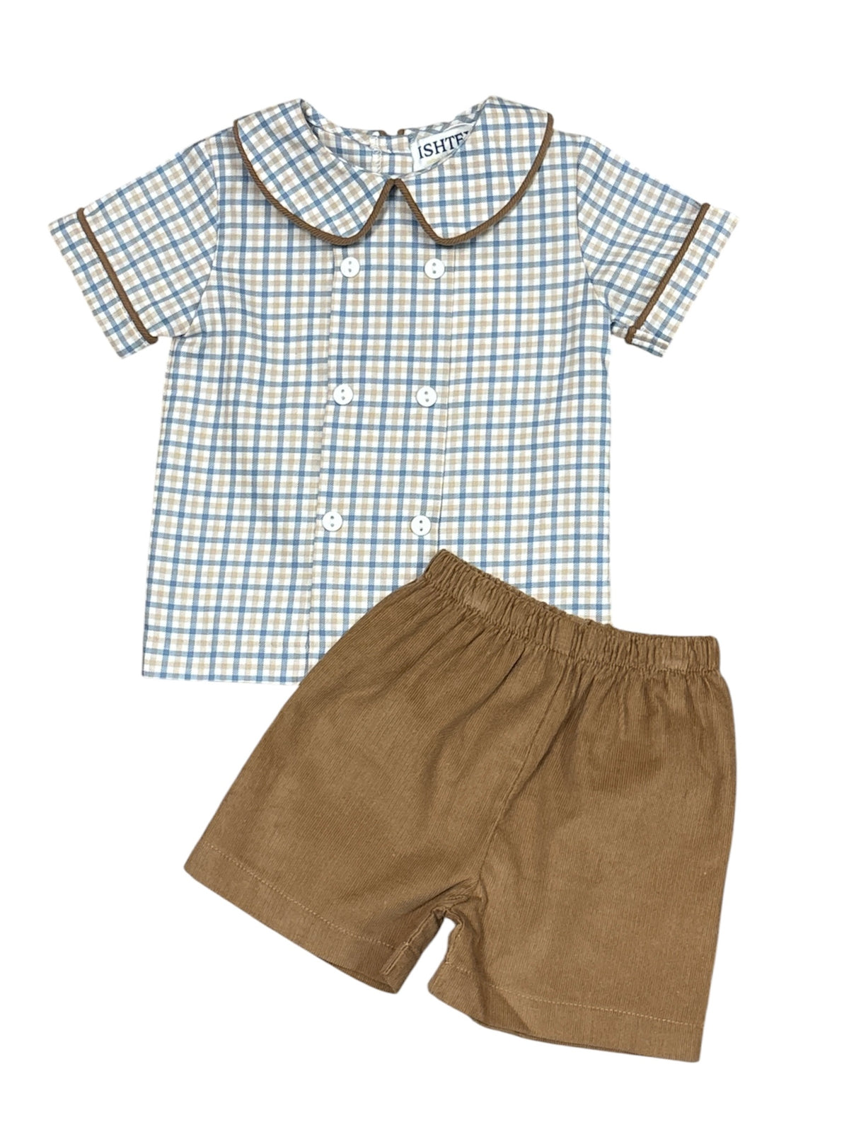 Blue/Khaki Plaid Short Set