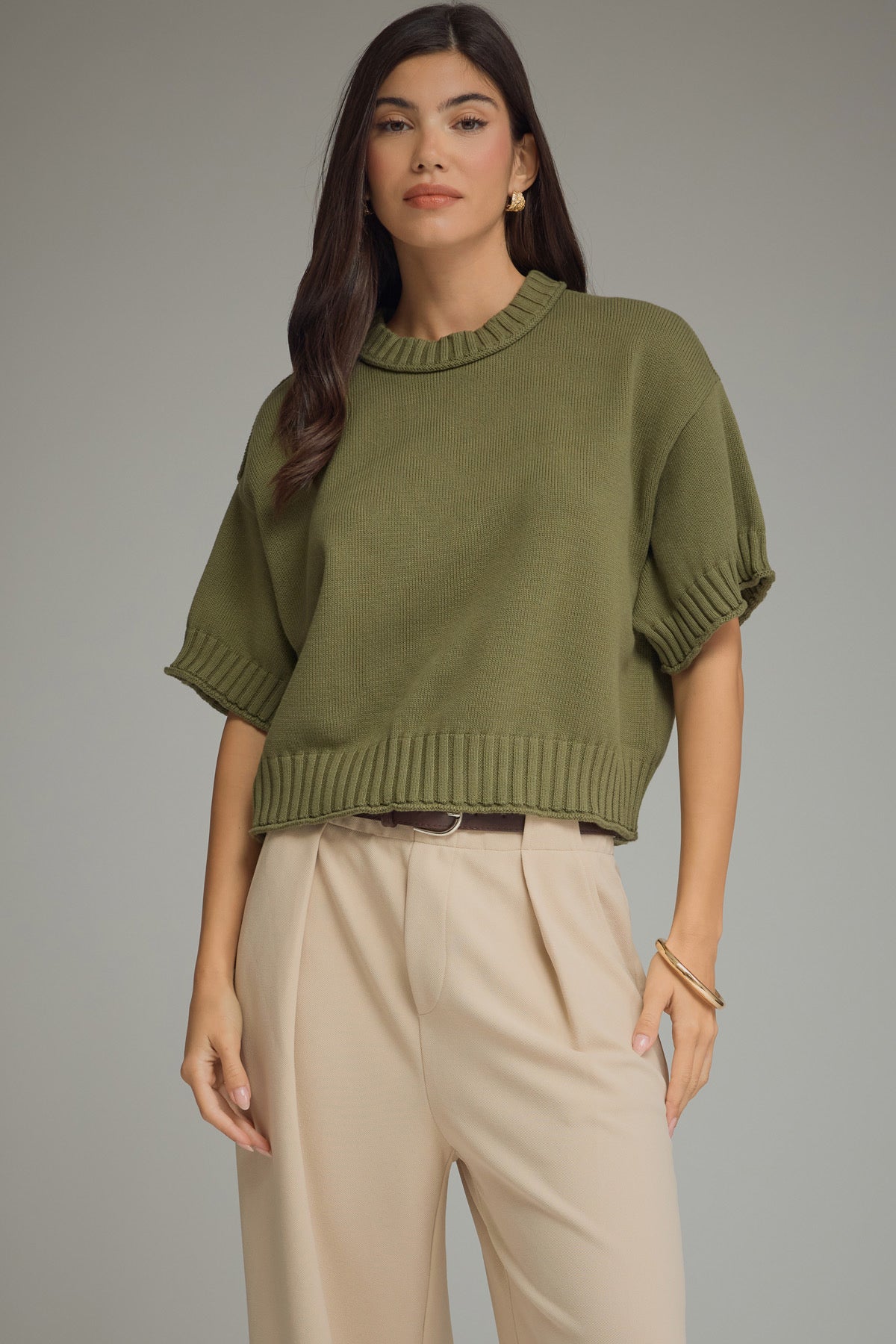Olive Drop Shoulder Knit Top