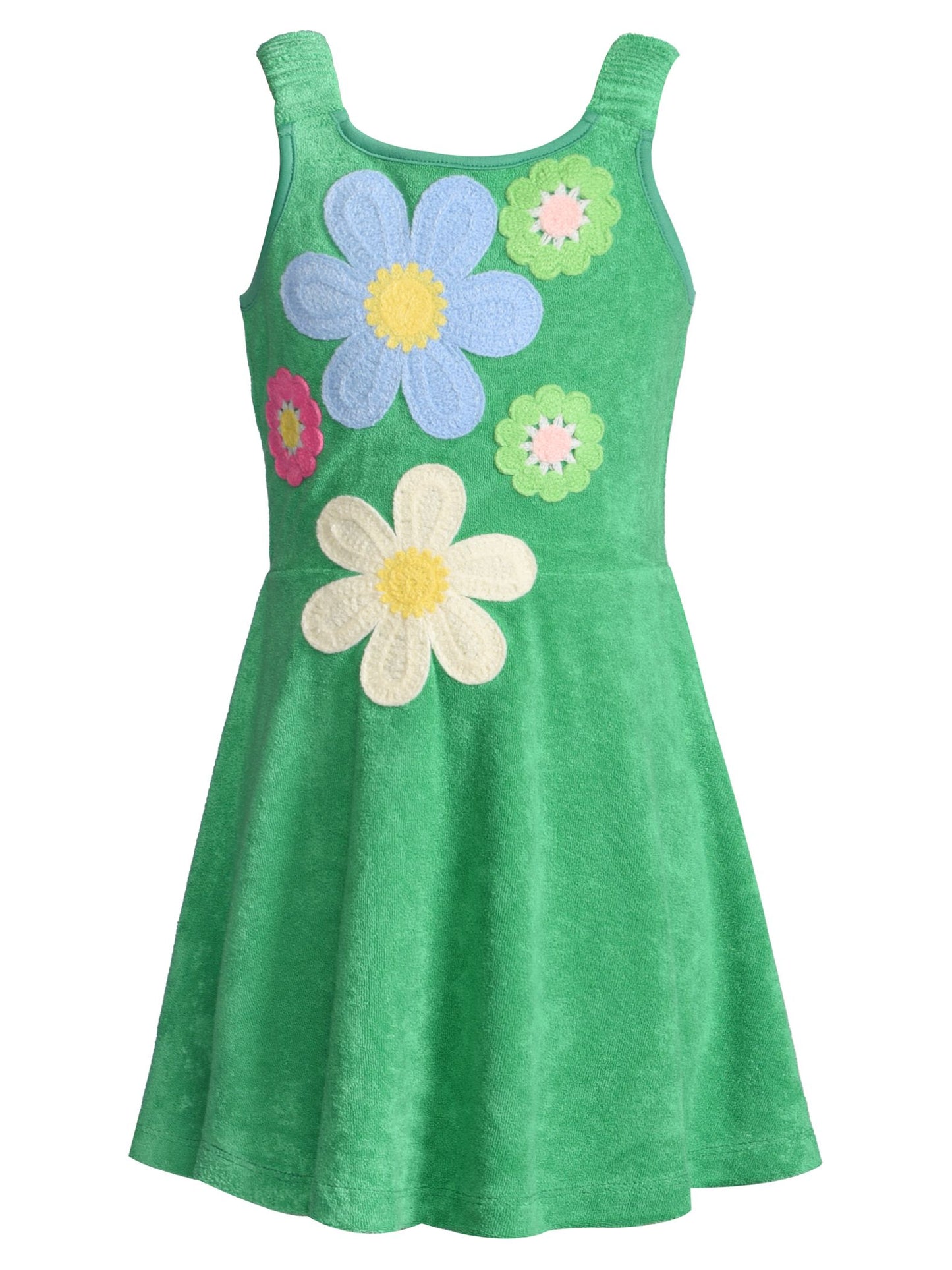 Green Fit & Flare Dress W Flower Trim Detail