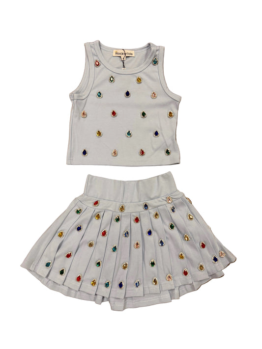 Blue Bejeweled Skirt Set