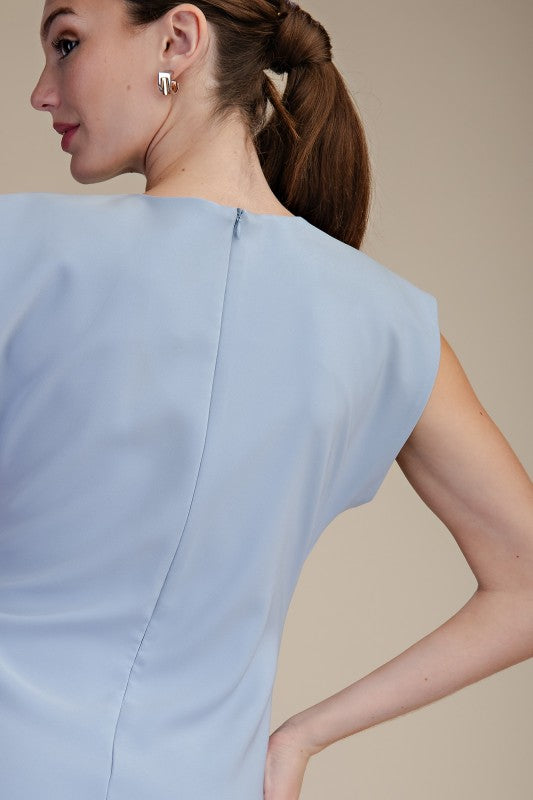 Round Neck Waist Pleated Mini Dress