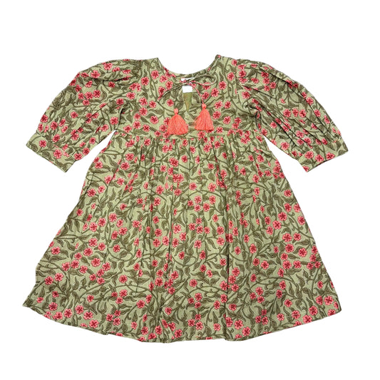 Olive Green Floral Cotton Tassel Dress