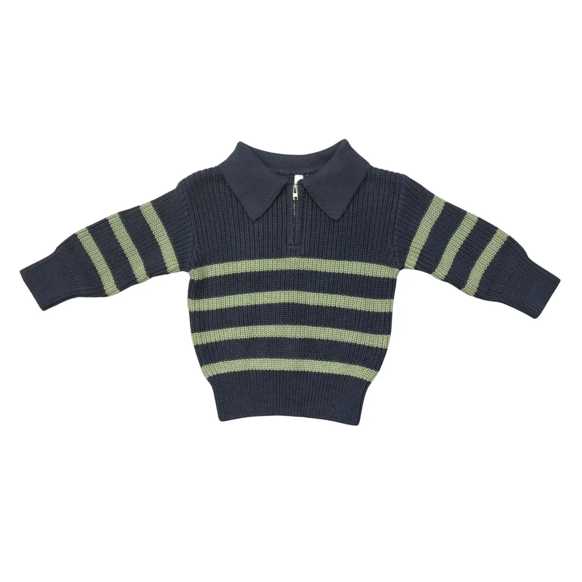 Striped Zip Up Sweater-Evergreen