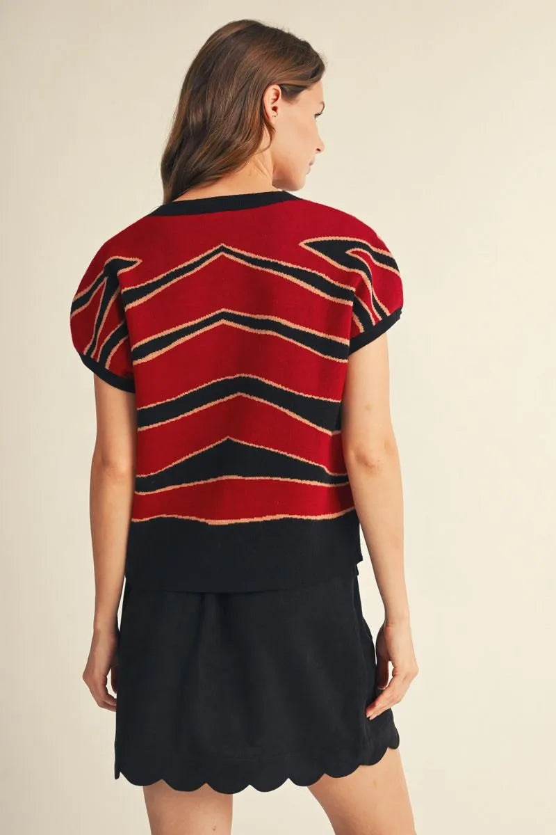 Zebra Print Drop Shoulder Top - Black Mix