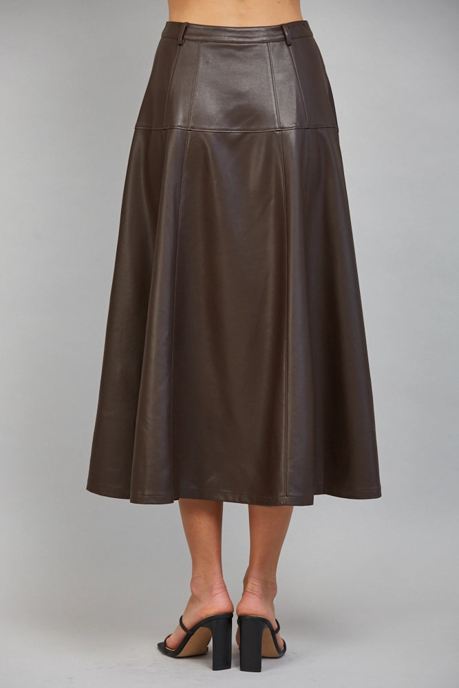Button Down Leather Midi Skirt