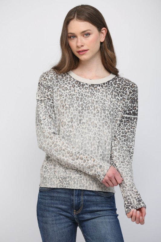 Animal Print Crew Neckline - Black/Cream