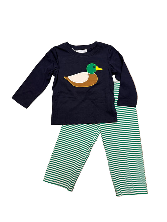 Mallard Applique W/ Green Stripes Pant Set