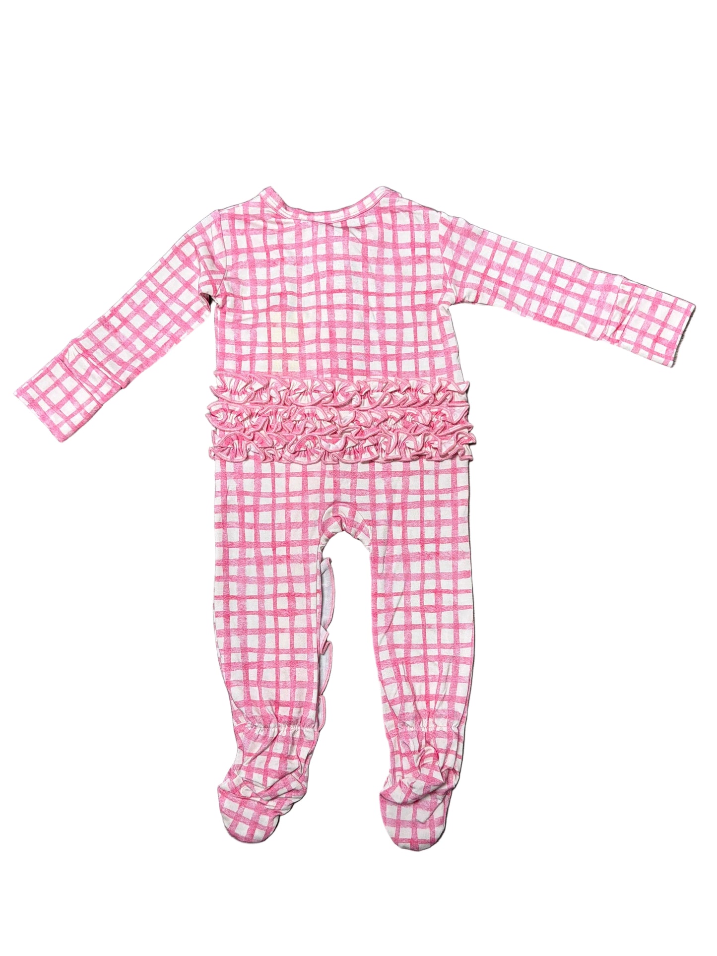 Pink Gingham Ruffle Footie
