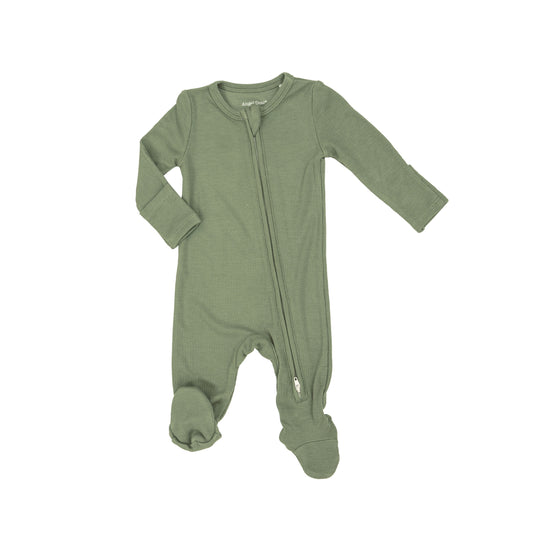 Ribbed Green Zippered Footie