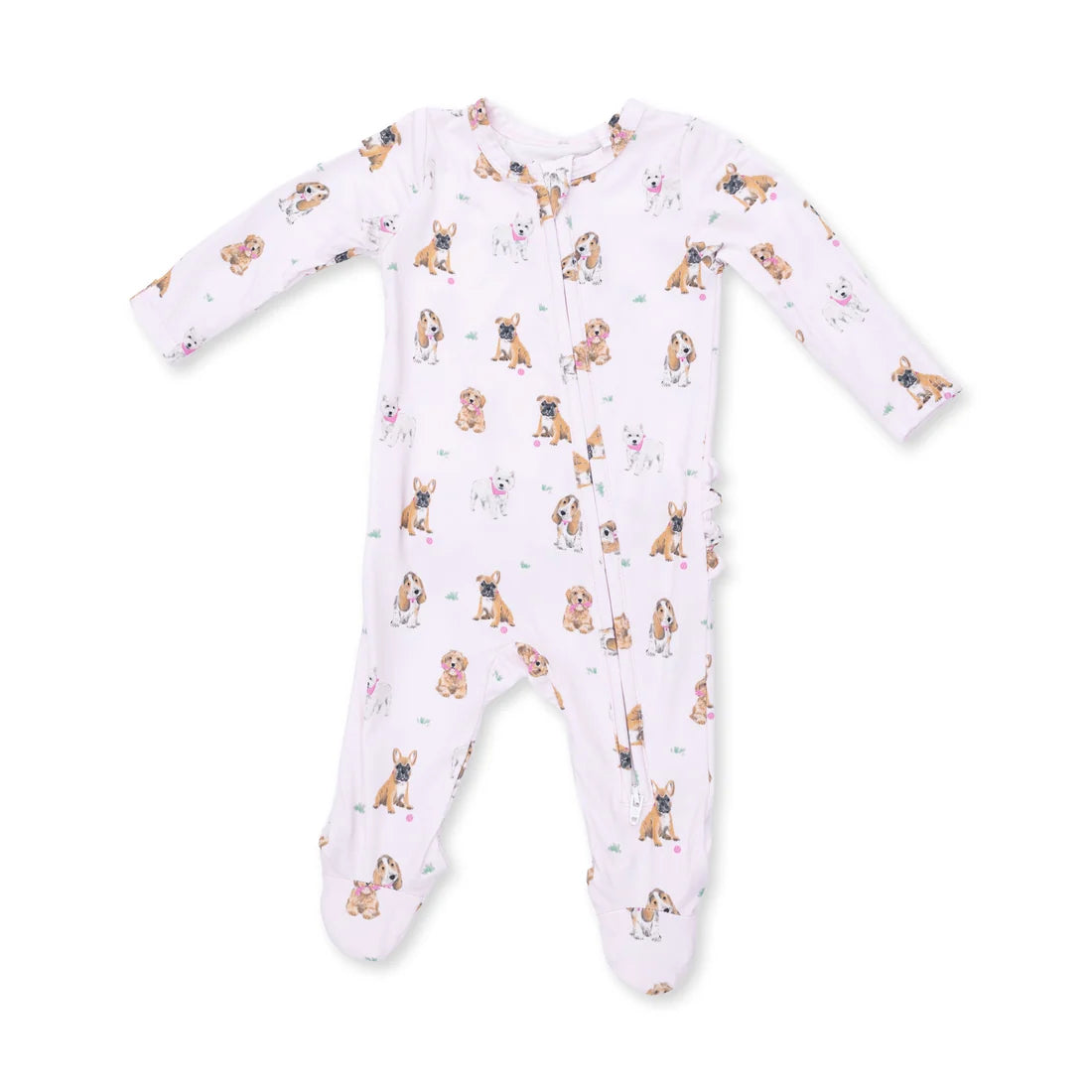 Bestie Dogs Pink Ruffle Zipper Footie
