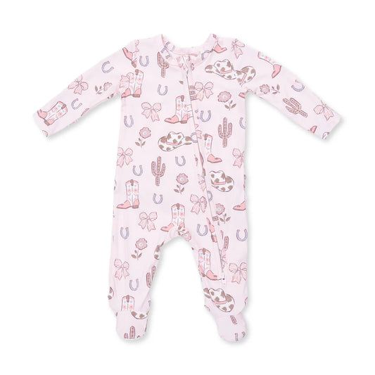 Cowgirl Boots & Bows Ruffle Zipper Footie