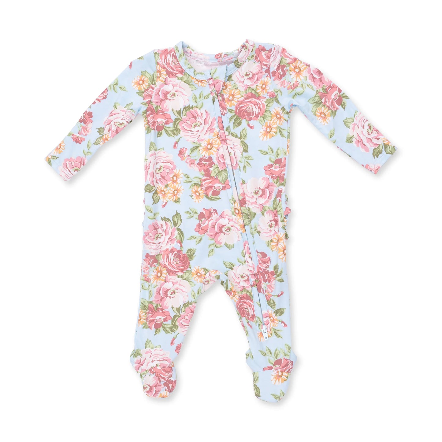 Angeline Floral Ruffle Zipper Footie